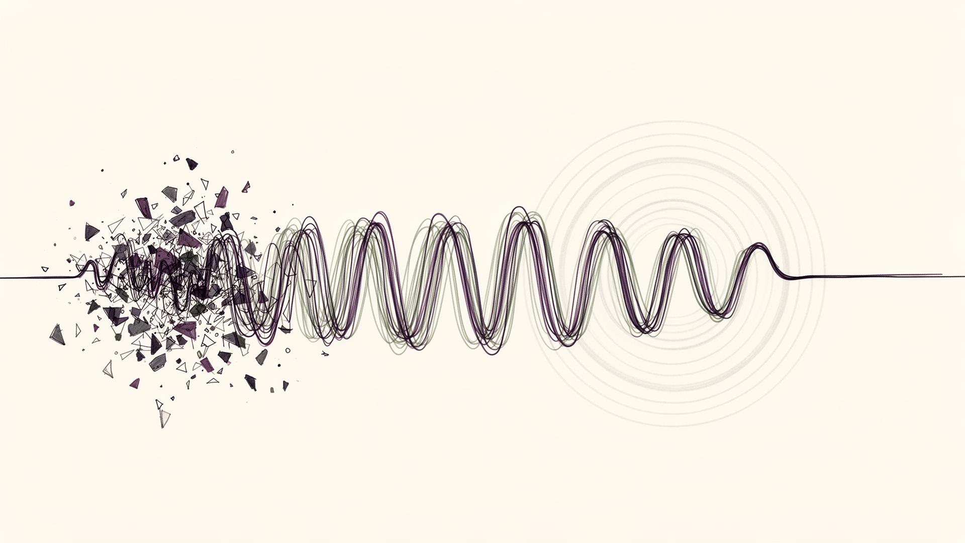 Abstract cream-and-slate line illustration on Kokorology paper, drawn for Saving a vital voice from the fire she was trying to put out
