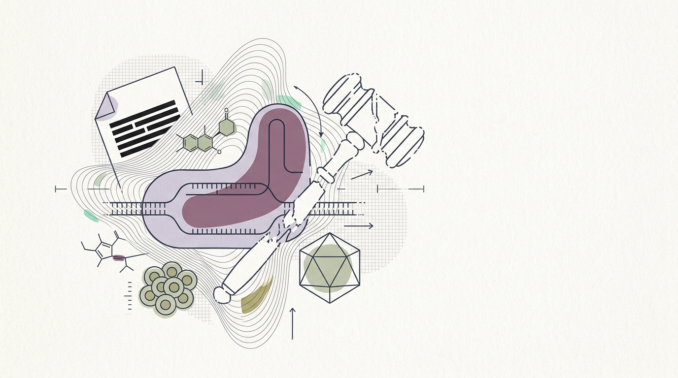Abstract cream-and-slate line illustration on Kokorology paper, drawn for Longevity's New Frontiers & Old Policy Failures