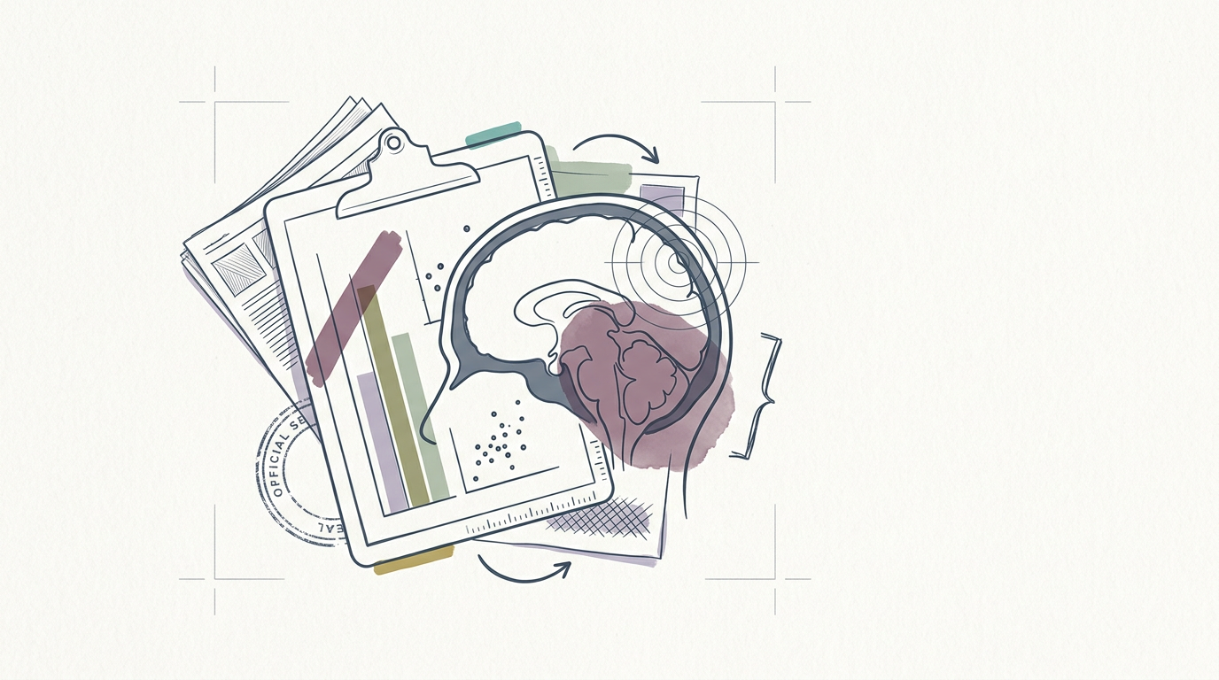 Abstract cream-and-slate line illustration on Kokorology paper, drawn for Policymakers grapple with wellness tech and human toll