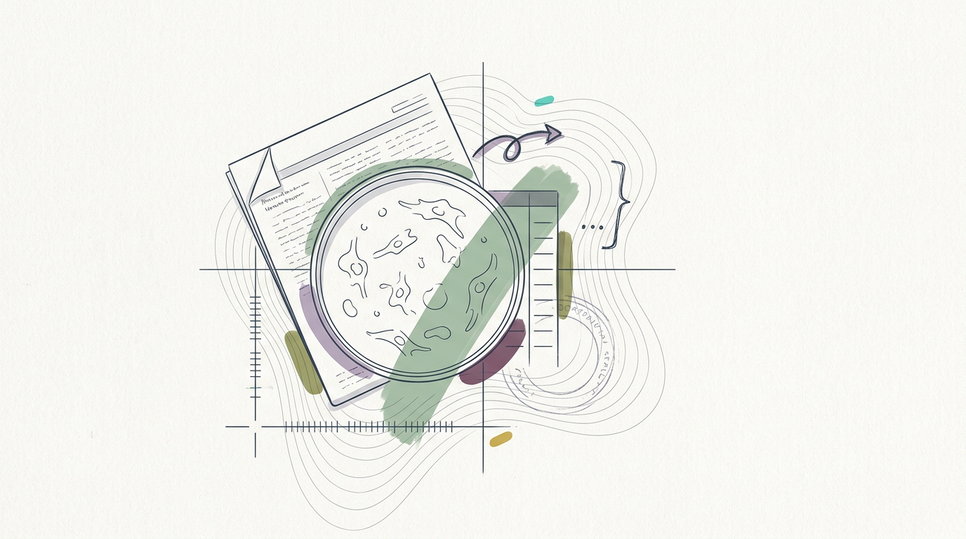 Abstract cream-and-slate line illustration on Kokorology paper, drawn for Wellness research goes deep, and policy catches up