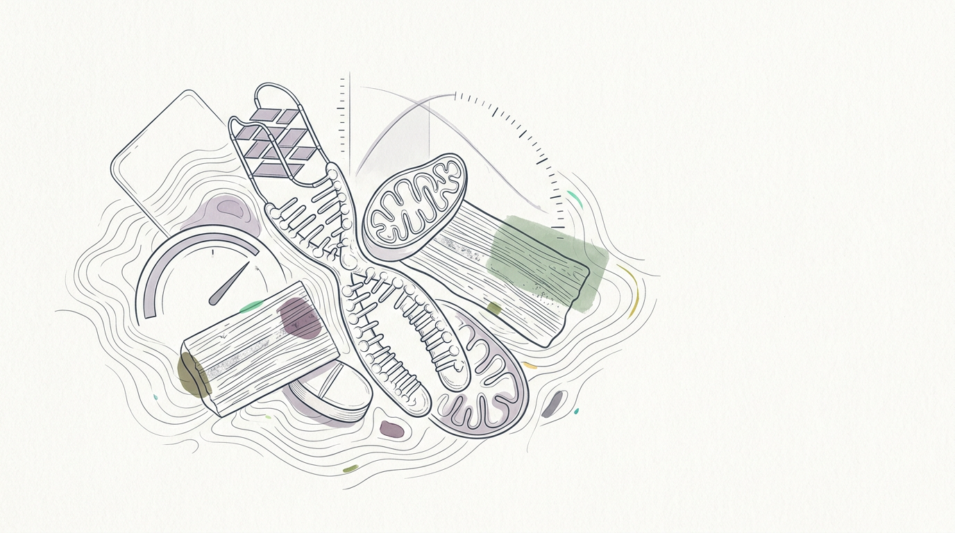 Abstract cream-and-slate line illustration on Kokorology paper, drawn for Longevity gets real: less hype, more precise science