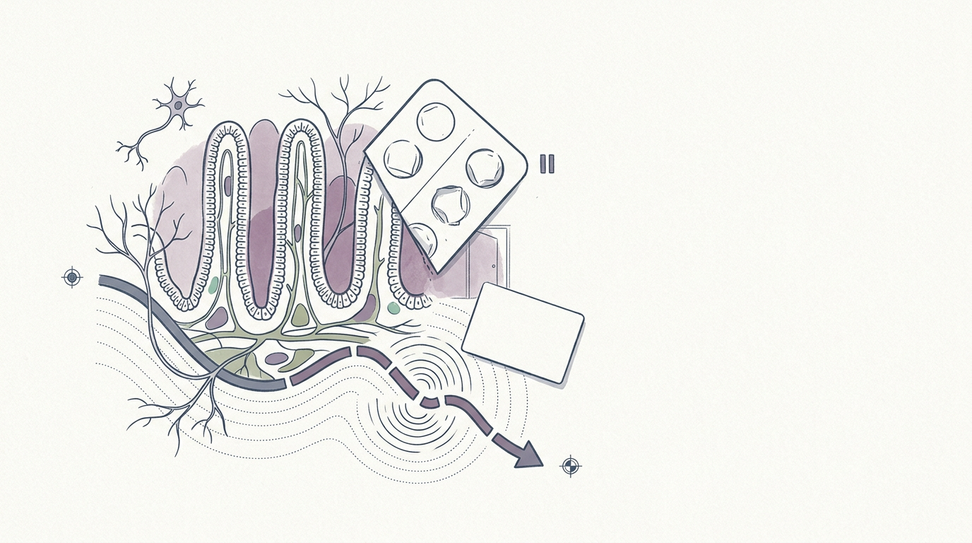 Abstract cream-and-slate line illustration on Kokorology paper, drawn for Policy fails, gut health struggles, and big pharma's psychedelic pause