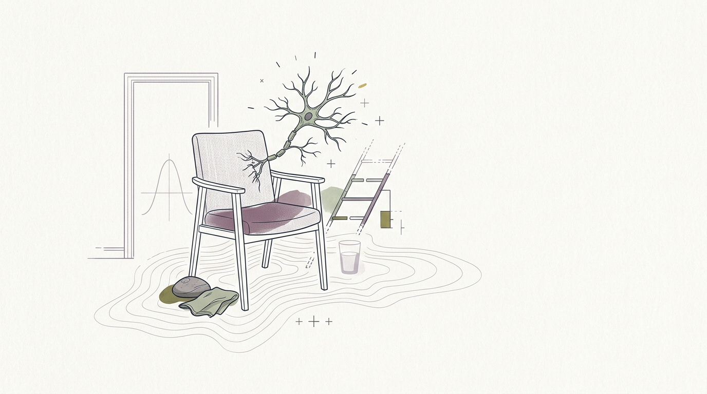 Abstract cream-and-slate line illustration on Kokorology paper, drawn for Nervous systems buckle under policy, pollution, and profit