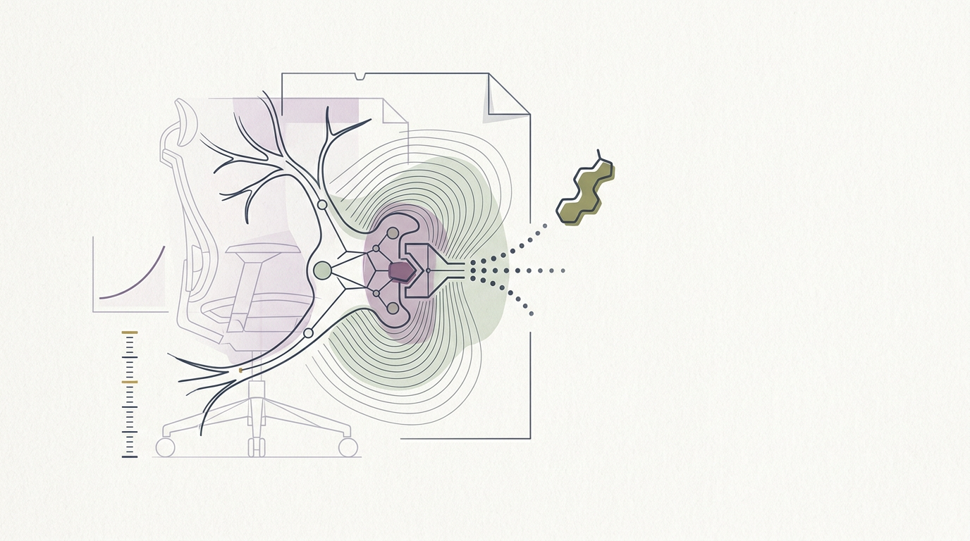 Abstract cream-and-slate line illustration on Kokorology paper, drawn for Wellness goes to work, hormones hit the brain