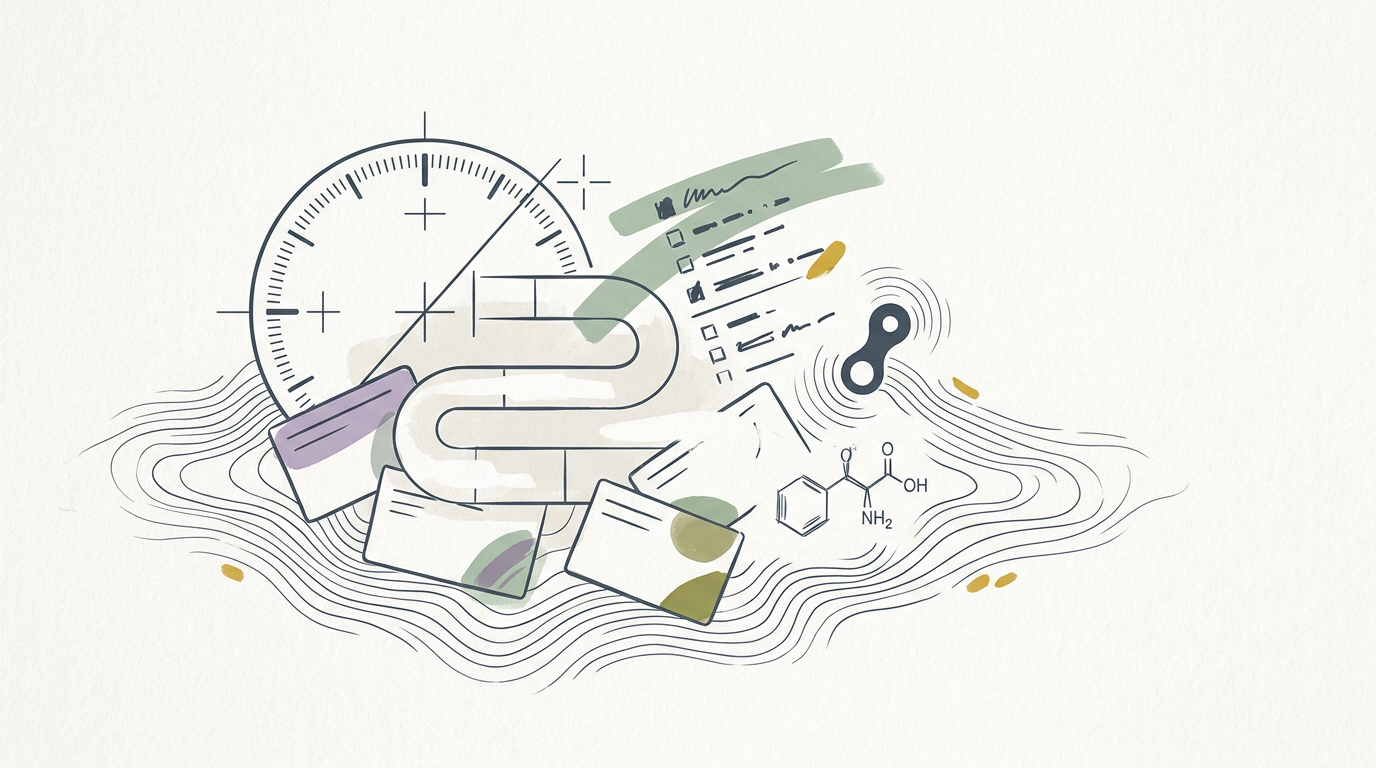 Abstract cream-and-slate line illustration on Kokorology paper, drawn for Nervous System Under Siege, Longevity Gets Granular