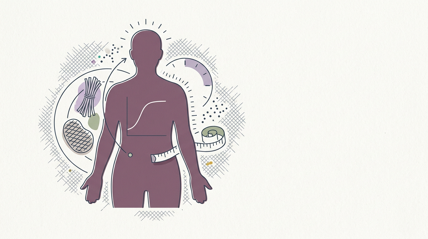 Abstract cream-and-slate line illustration on Kokorology paper, drawn for GLP-1 expands brain role, policy shifts diet, climate