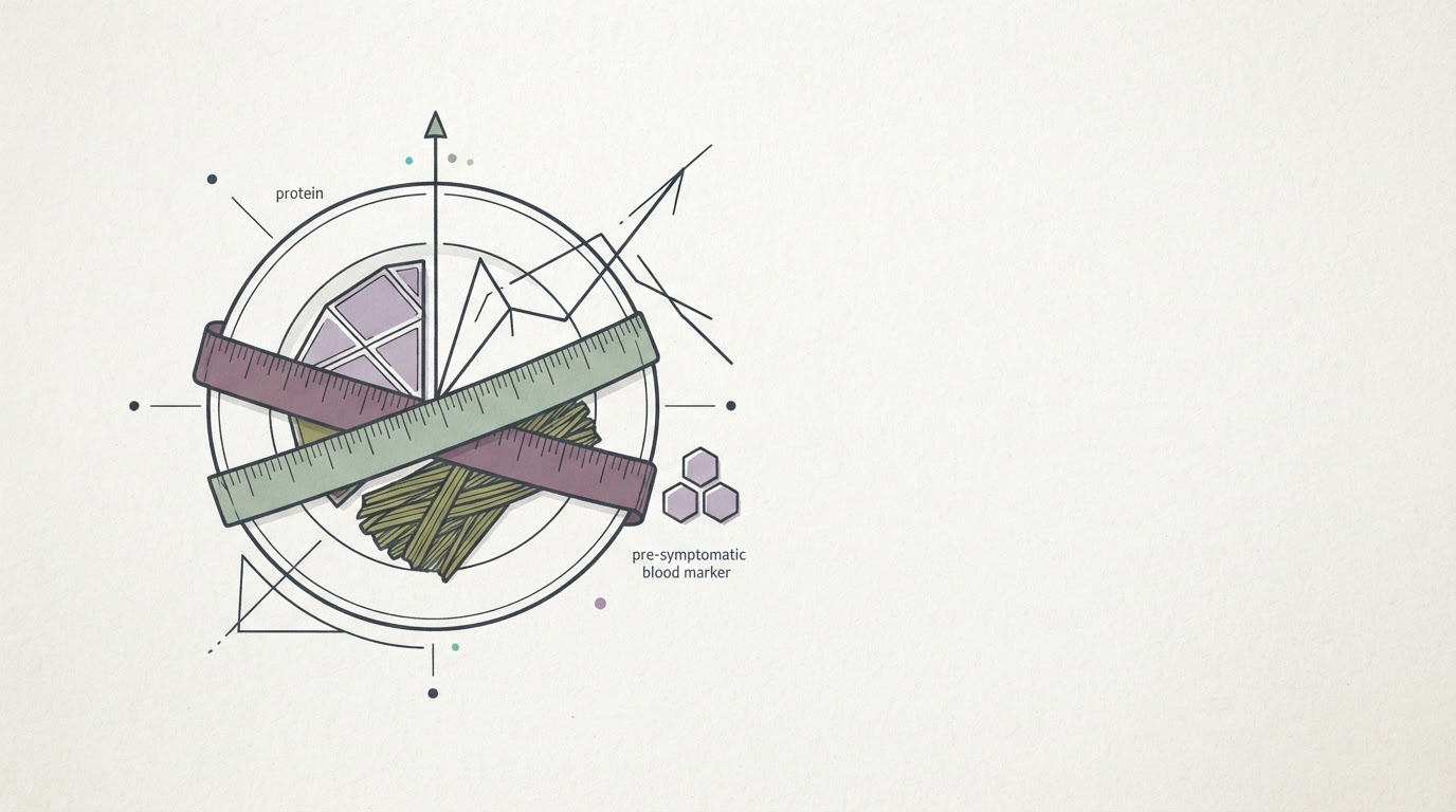 Abstract cream-and-slate line illustration on Kokorology paper, drawn for Pre-symptomatic biology and regulator caps squeeze wellness economics