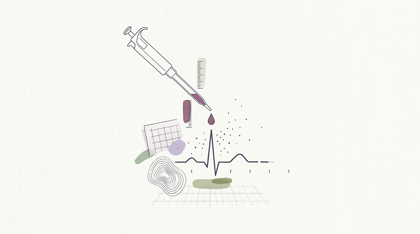 Abstract cream-and-slate line illustration on Kokorology paper, drawn for Academia needs doctors to keep health research grounded