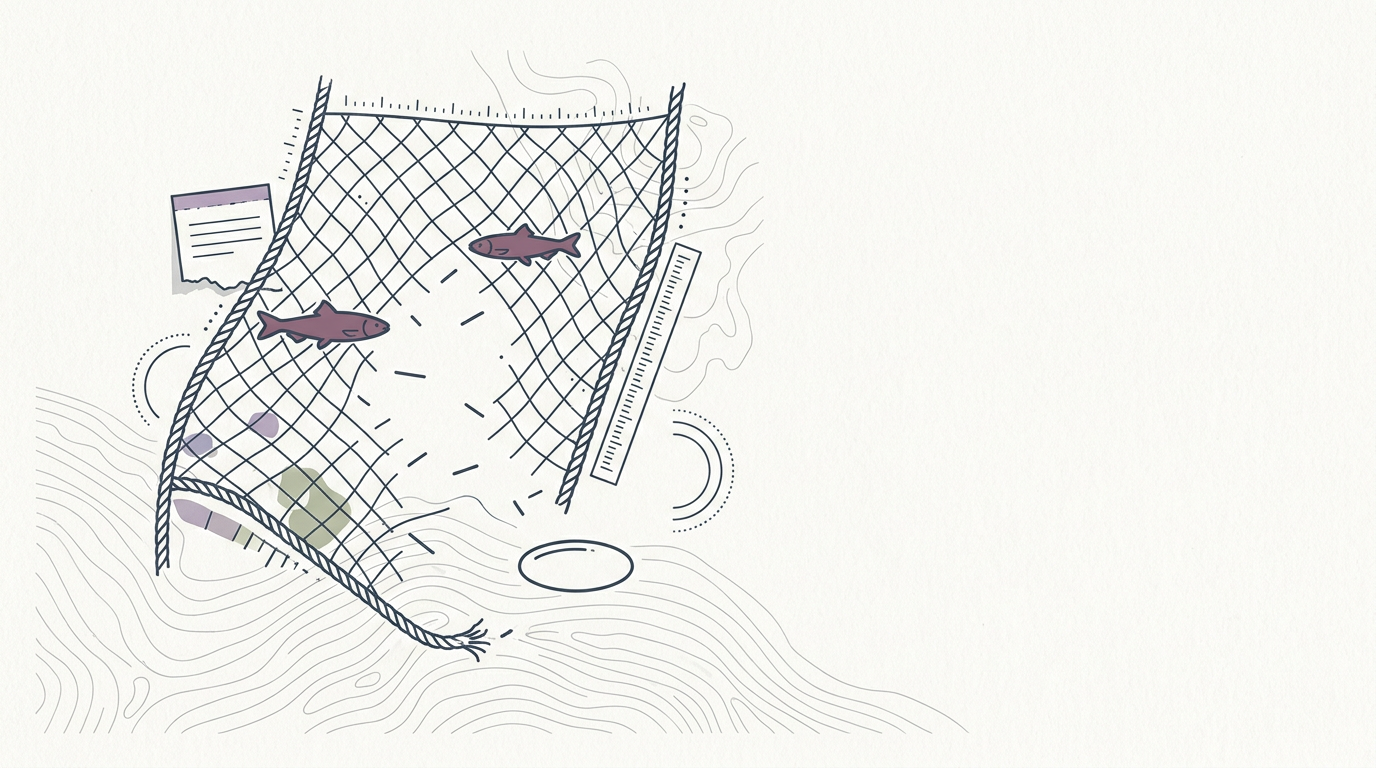 Abstract cream-and-slate line illustration on Kokorology paper, drawn for Anchovy shortages threaten omega-3 supply, not just price