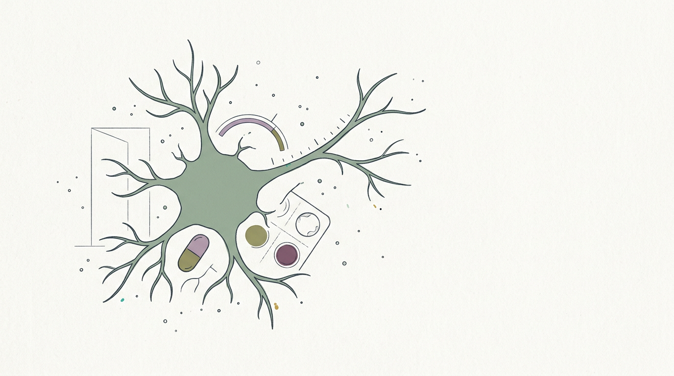 Abstract cream-and-slate line illustration on Kokorology paper, drawn for Antibody treatment replaces some chemo for kids with leukemia