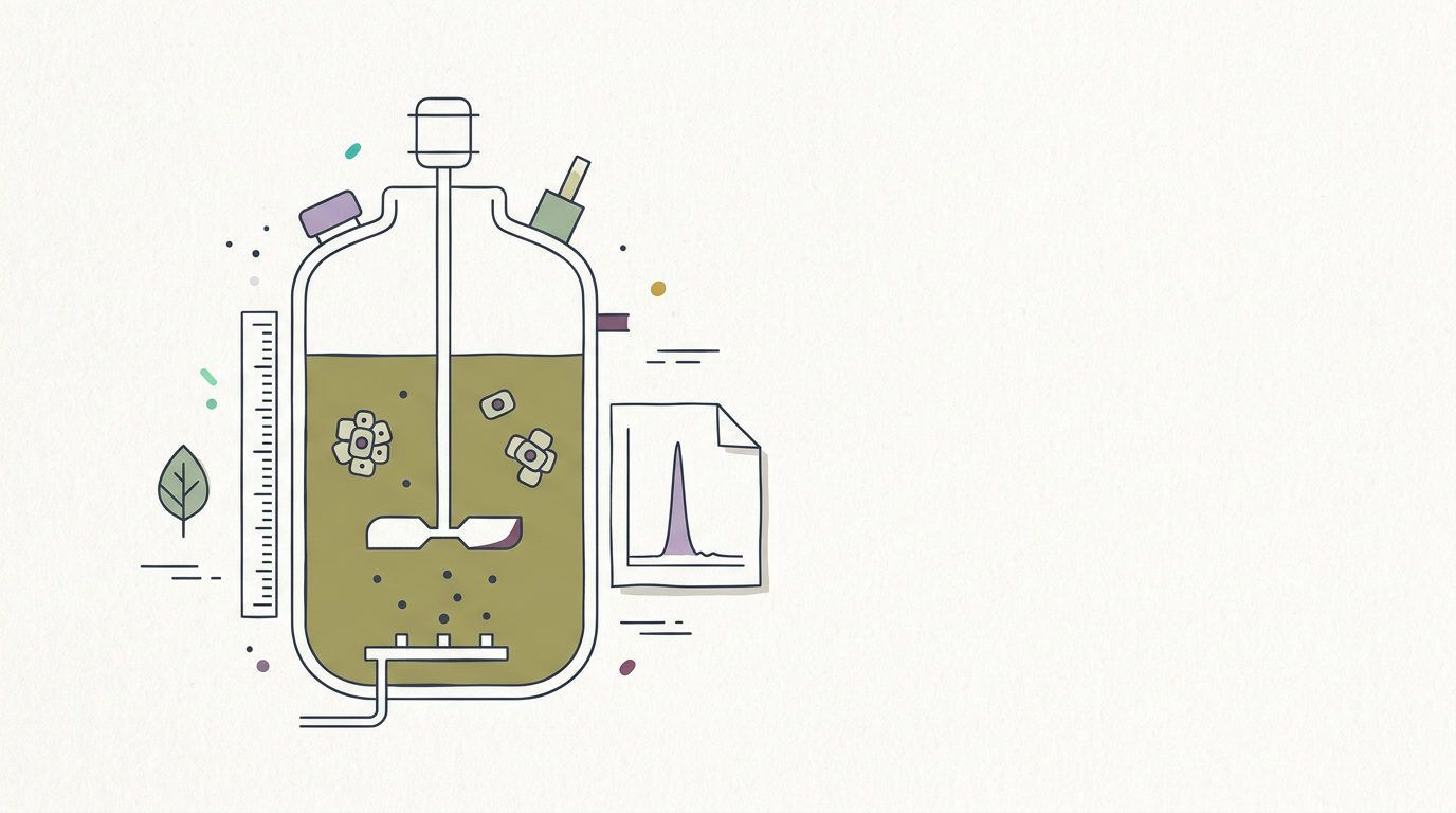 Abstract cream-and-slate line illustration on Kokorology paper, drawn for Biotech startup uses cell culturing for bioactive ingredients