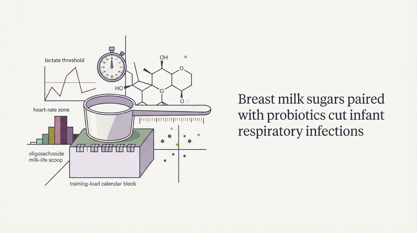 Abstract cream-and-slate line illustration on Kokorology paper, drawn for Breast milk sugars paired with probiotics cut infant respiratory infections
