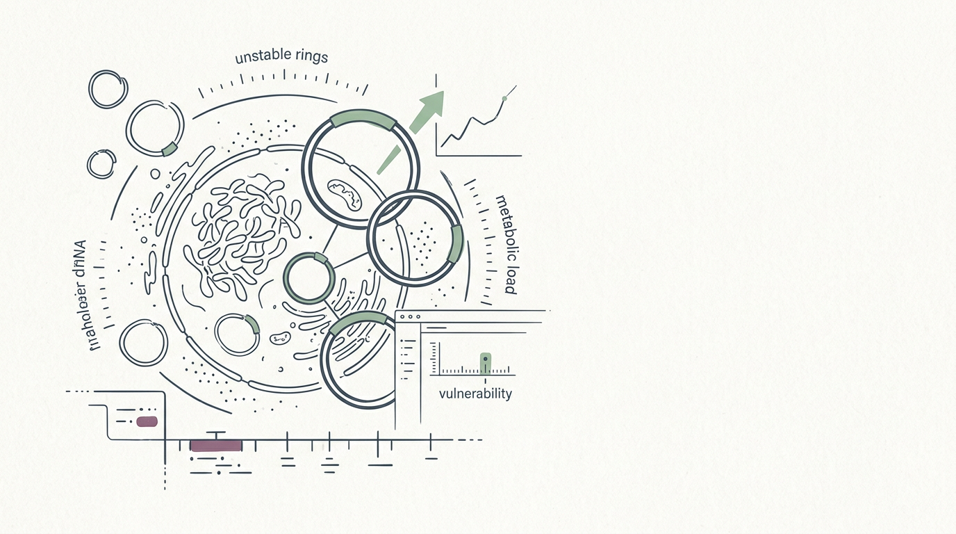 Abstract cream-and-slate line illustration on Kokorology paper, drawn for Circular DNA could be a cancer weakness