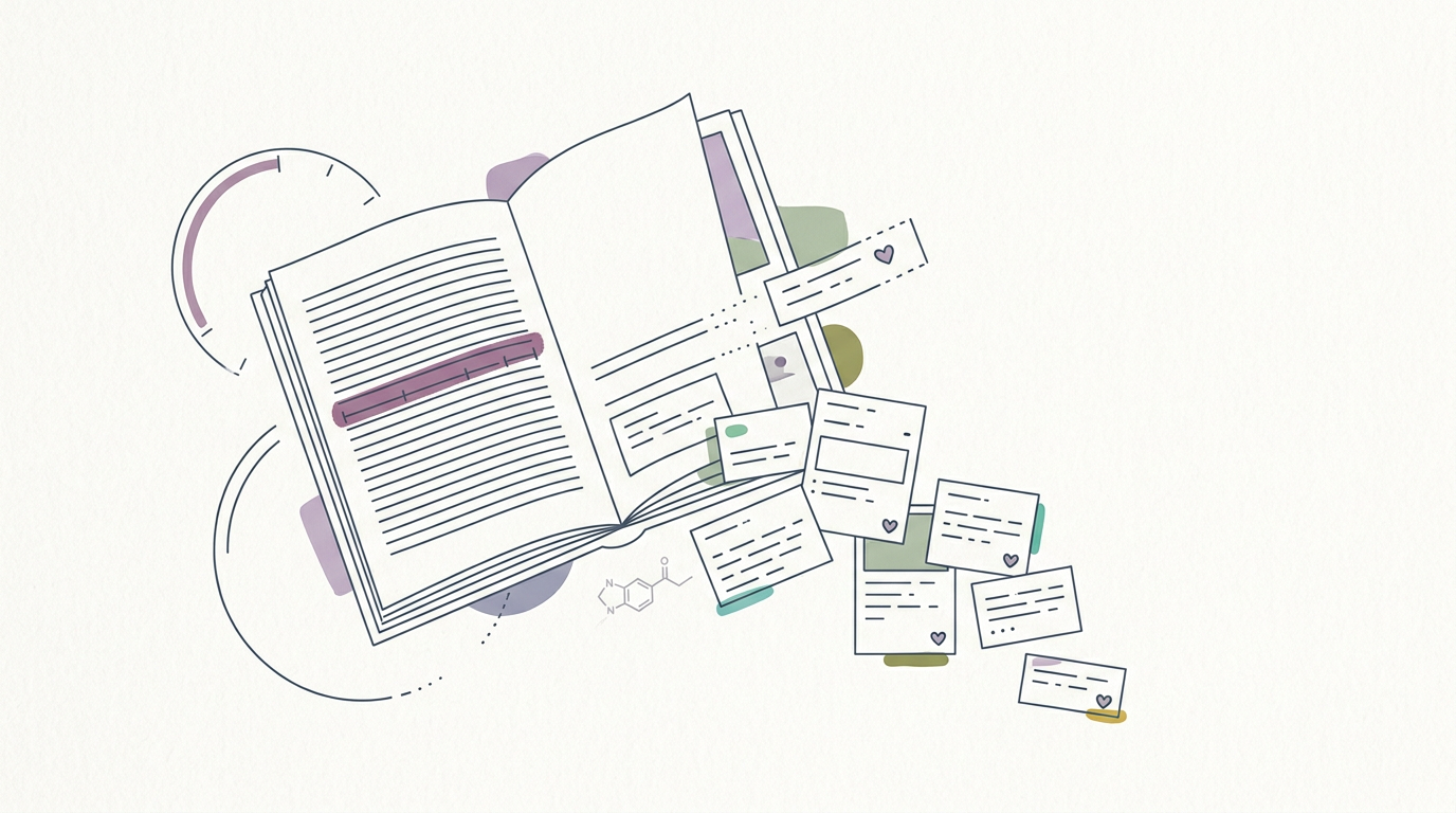 Abstract cream-and-slate line illustration on Kokorology paper, drawn for Declining book reading impacts cognition, says Nature News