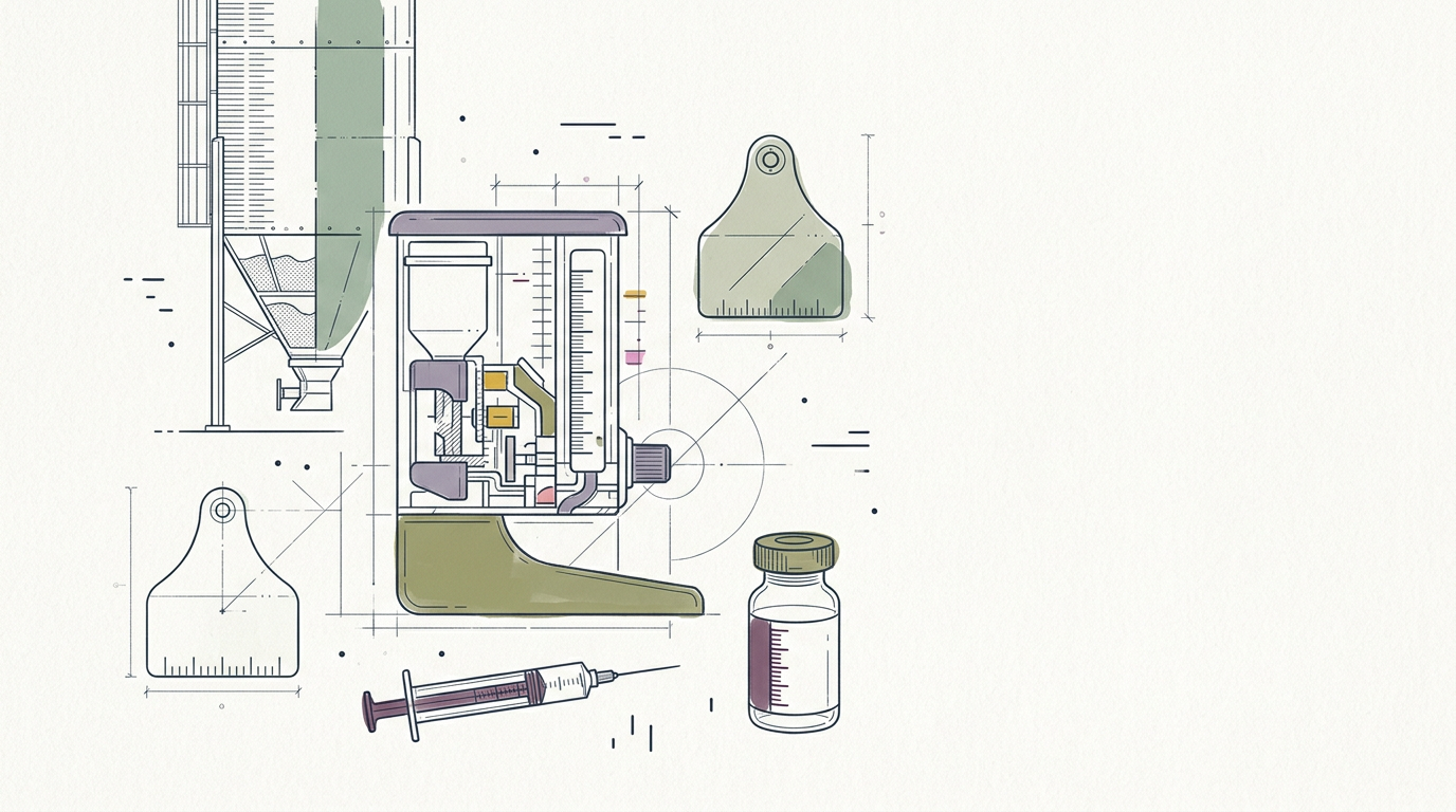 Abstract cream-and-slate line illustration on Kokorology paper, drawn for German vet antibiotic use stable at low level