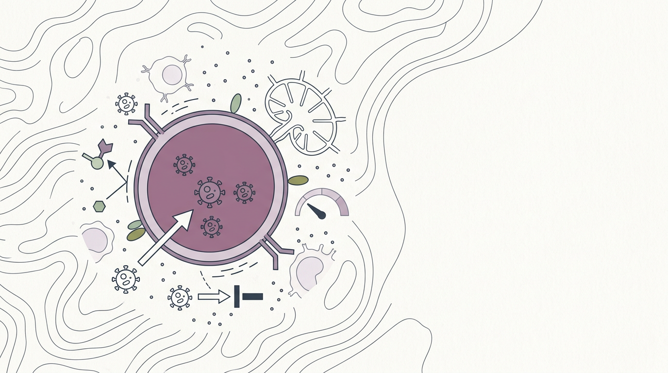 Abstract cream-and-slate line illustration on Kokorology paper, drawn for HIV therapy allows long life, but cure remains rare