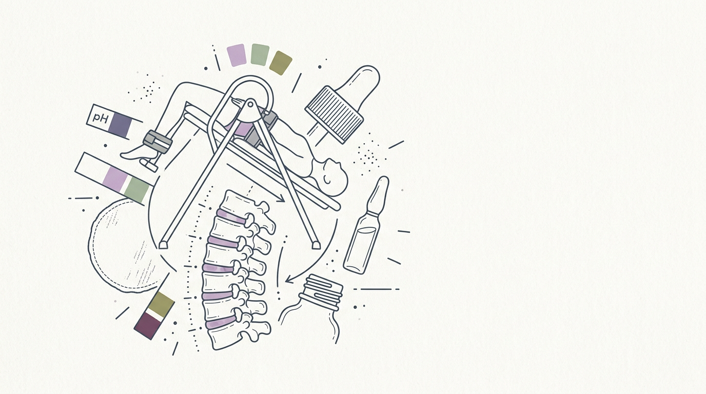 Abstract cream-and-slate line illustration on Kokorology paper, drawn for Inversion chairs offer back decompression for nervous system relief