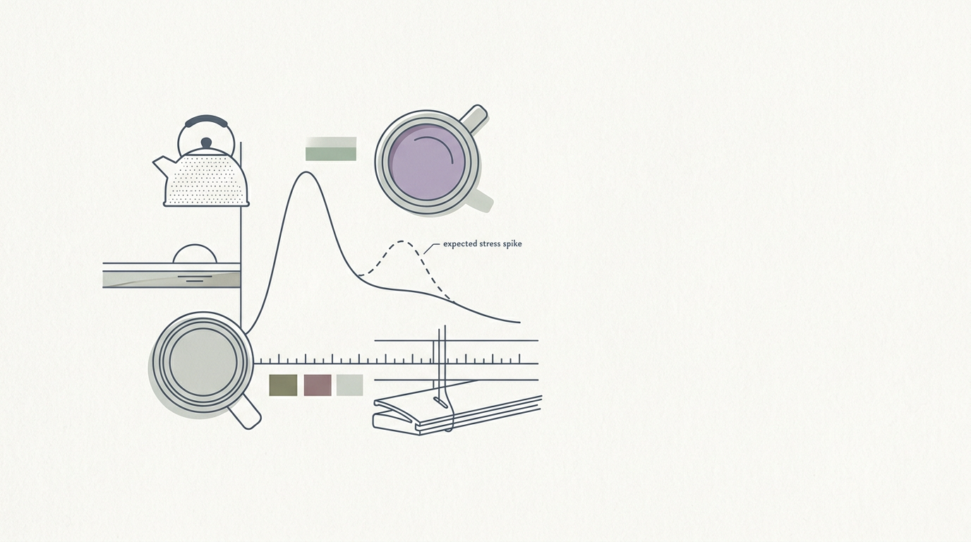 Abstract cream-and-slate line illustration on Kokorology paper, drawn for Lab silences reduce stress, improve attention