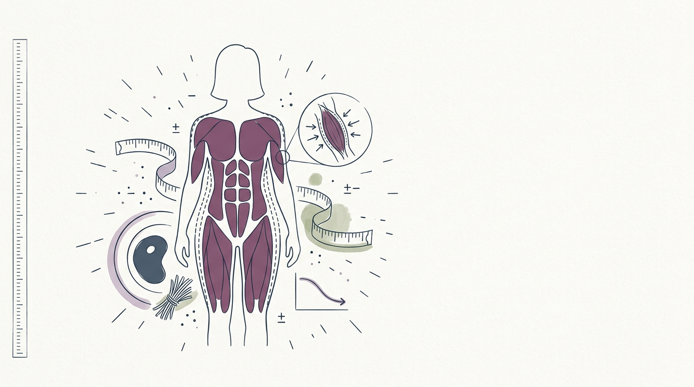 Abstract cream-and-slate line illustration on Kokorology paper, drawn for Lancet Review: Women on GLP-1s Lose Muscle, Face Access Issues