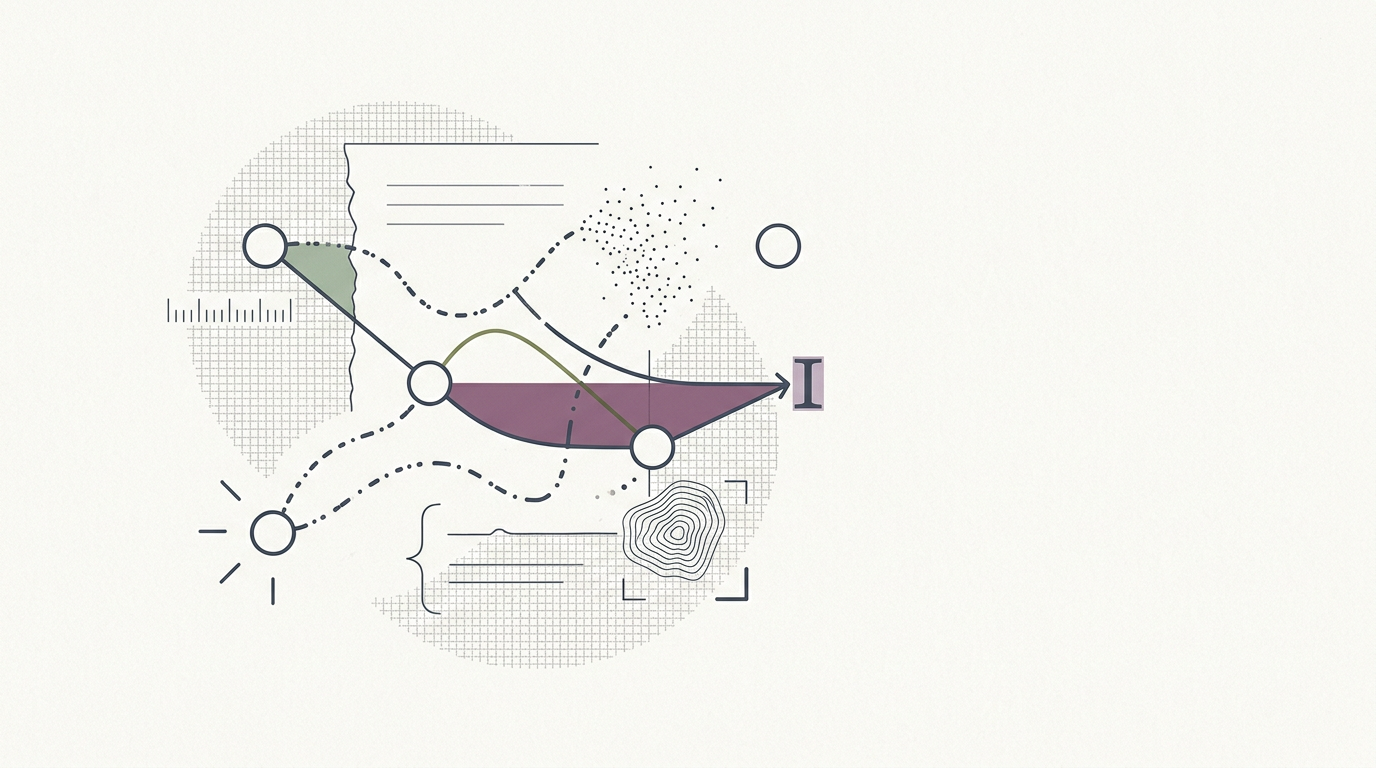 Abstract cream-and-slate line illustration on Kokorology paper, drawn for AI might be dulling PhD students' critical thinking