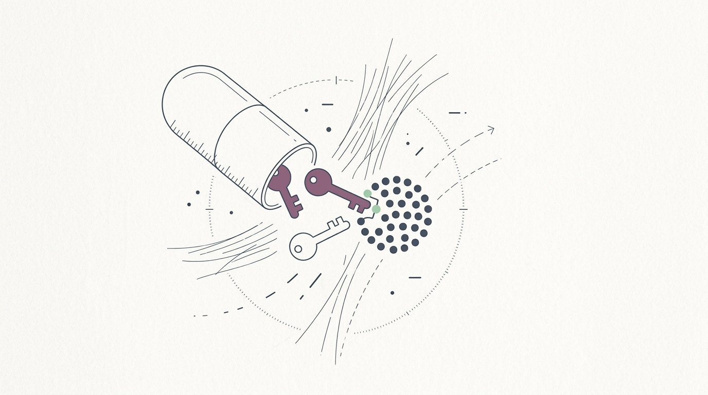 Abstract cream-and-slate line illustration on Kokorology paper, drawn for Nobel Prize in Chemistry for Asymmetric Organic Synthesis