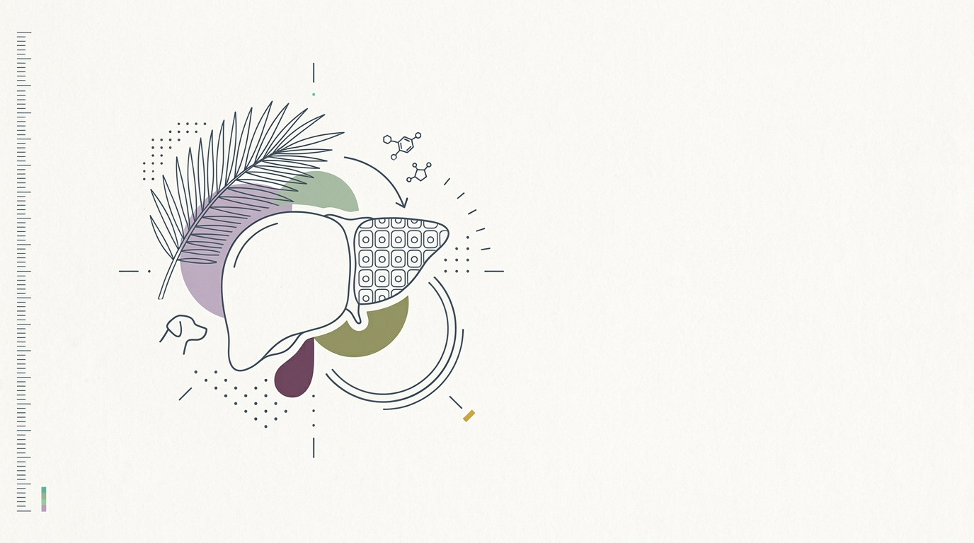 Abstract cream-and-slate line illustration on Kokorology paper, drawn for PhytoGaia develops pet wellness ingredients and liver research