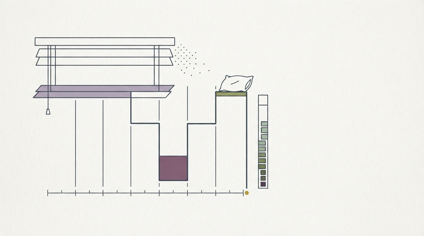 Abstract cream-and-slate line illustration on Kokorology paper, drawn for Researchers paid college students to sleep seven hours and grades rose