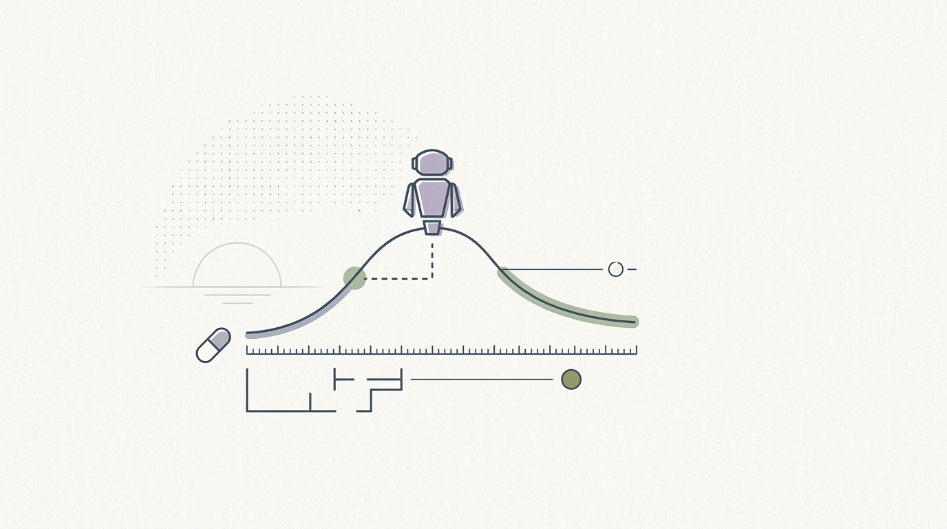 Abstract cream-and-slate line illustration on Kokorology paper, drawn for Rhem Labs launches robot assistants for elderly parents' health