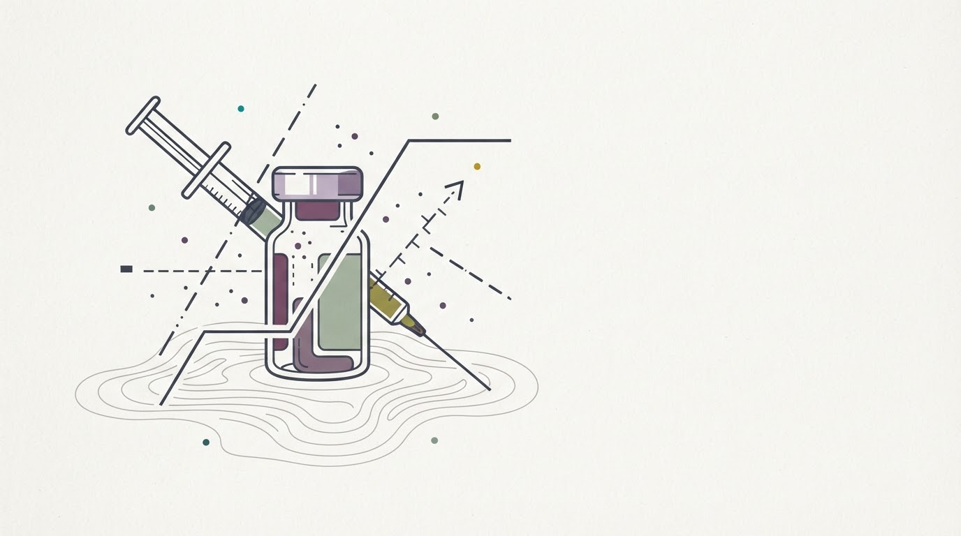 Abstract cream-and-slate line illustration on Kokorology paper, drawn for South African Regulators Win Court Battle Over Bootleg GLP-1 Injections