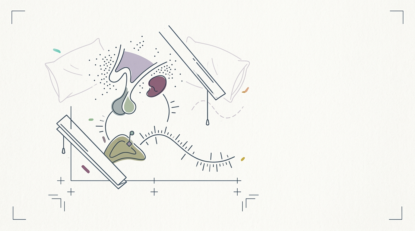 Abstract cream-and-slate line illustration on Kokorology paper, drawn for Study maps chronic stress impact on athlete sleep in conflict zones