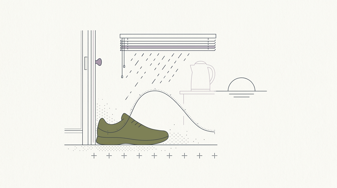 Abstract cream-and-slate line illustration on Kokorology paper, drawn for Therapist advises on climate change burnout paralysis