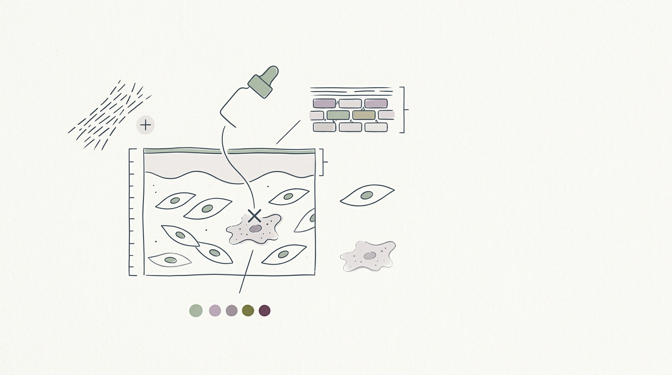 Abstract cream-and-slate line illustration on Kokorology paper, drawn for Topical Cream Reverses Skin's Biological Age by Two Years