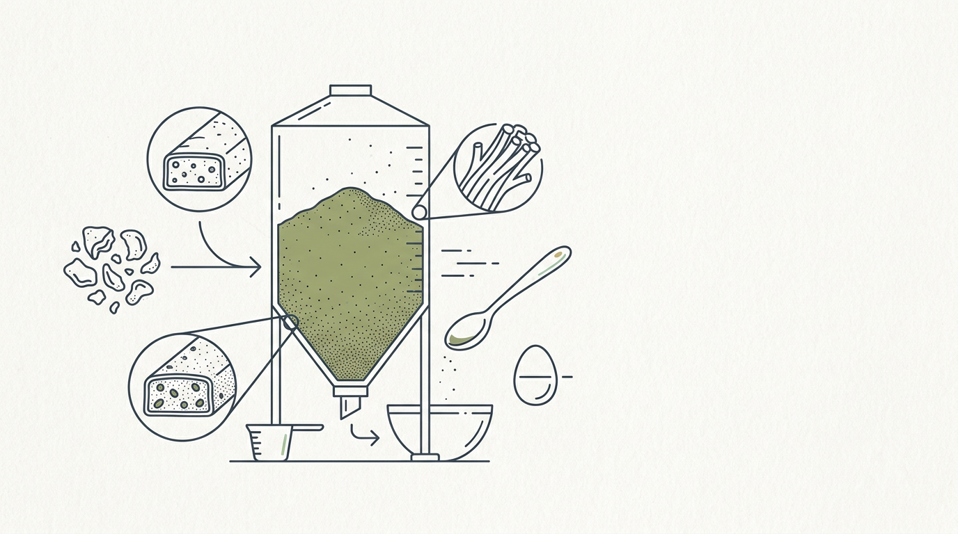 Abstract cream-and-slate line illustration on Kokorology paper, drawn for Upcycled ingredients need scalability for nutrition and gut health