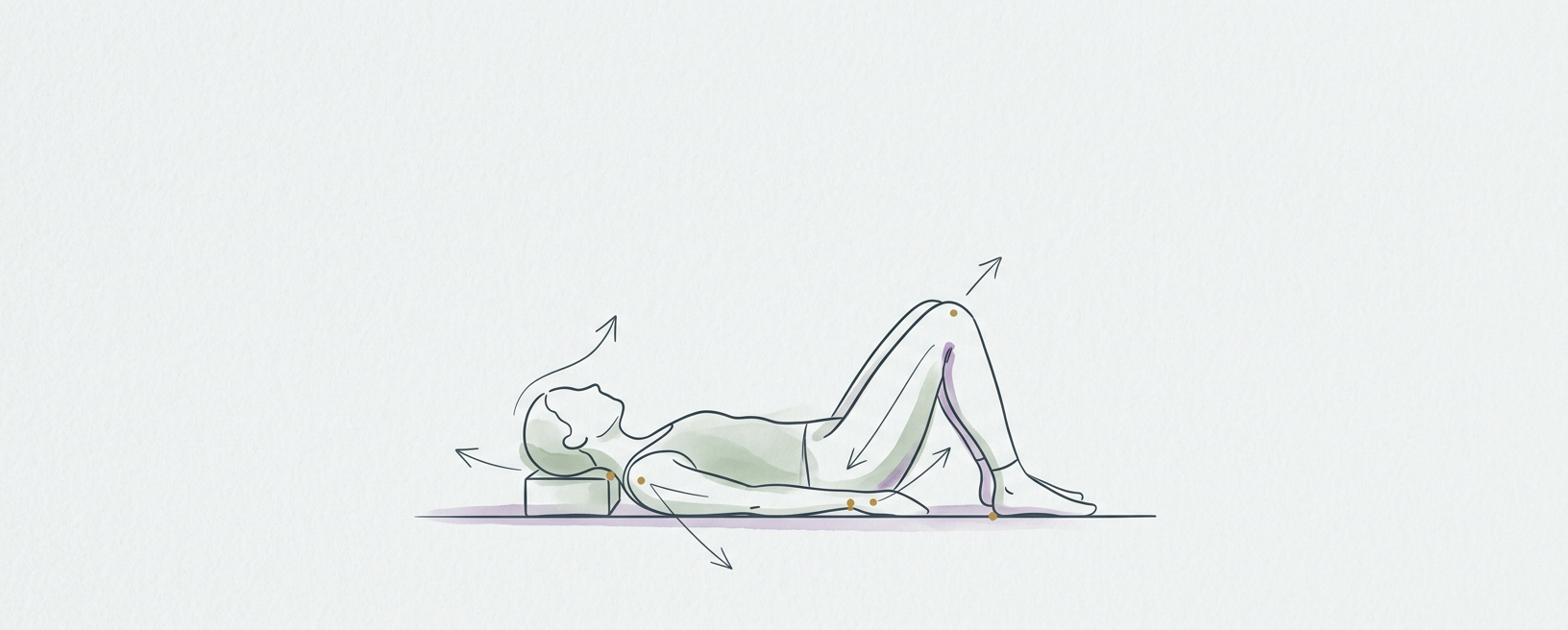 Abstract cream-and-slate line illustration on Kokorology paper, drawn for Active Rest (Constructive Rest) in Semi-Supine