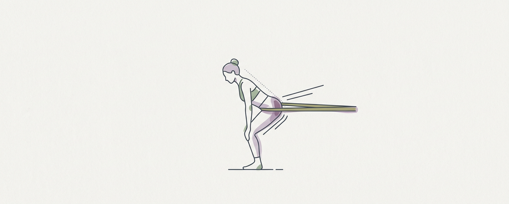 Abstract cream-and-slate line illustration on Kokorology paper, drawn for Band-Resisted Hip Hinge for Posterior Chain Activation