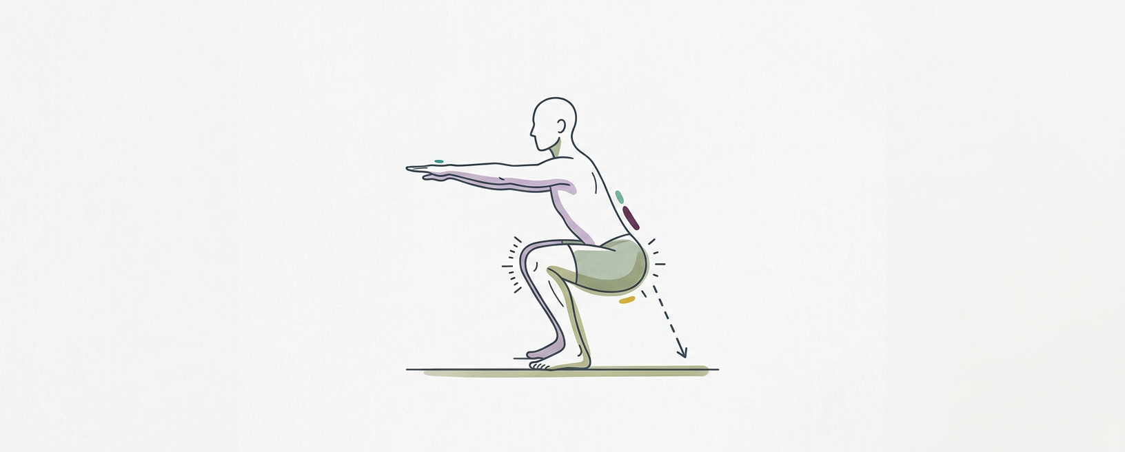 Abstract cream-and-slate line illustration on Kokorology paper, drawn for Bodyweight Squat to Build Foundational Strength