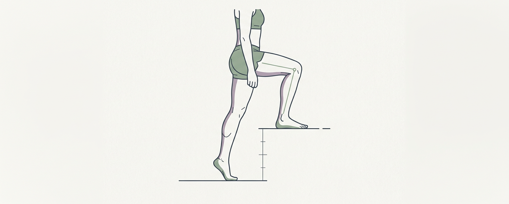 Abstract cream-and-slate line illustration on Kokorology paper, drawn for Box Step-Up for Explosive Power and Stable Landings