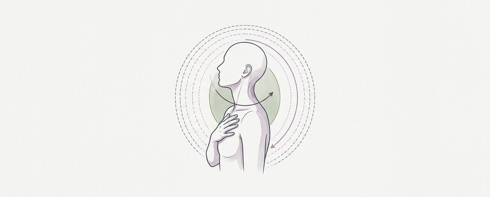 Abstract cream-and-slate line illustration on Kokorology paper, drawn for Cervical Controlled Articular Rotation for Neck Resilience