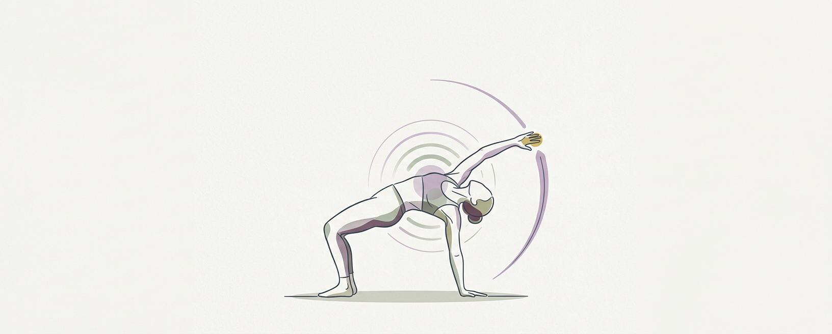 Abstract cream-and-slate line illustration on Kokorology paper, drawn for Crab Reach for Thoracic Rotation and Spinal Decompression