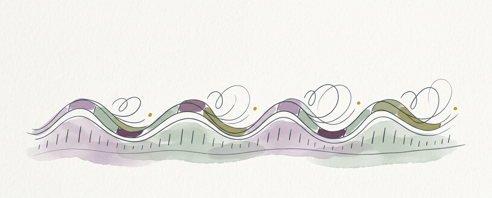 Abstract cream-and-slate line illustration on Kokorology paper, drawn for Easy Zone 2 Walk for Low-Ferritin Days