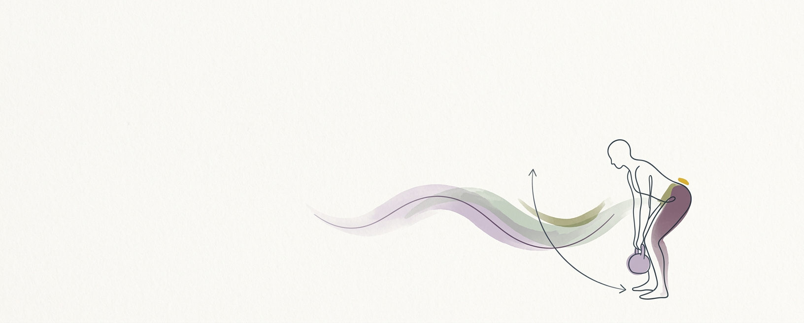 Abstract cream-and-slate line illustration on Kokorology paper, drawn for Kettlebell Two-Hand Swing for Power and Autonomic Reset