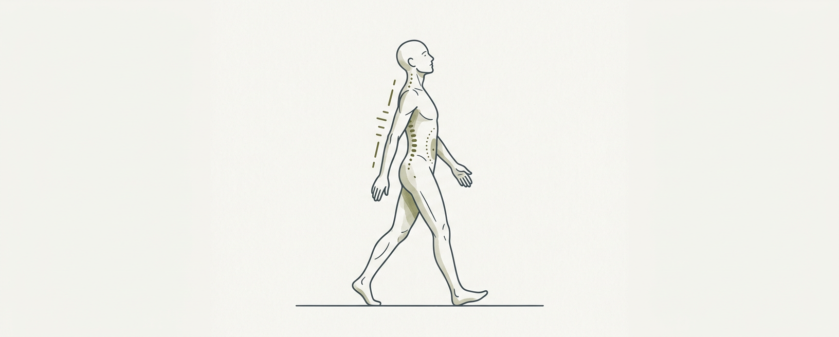 Abstract cream-and-slate line illustration on Kokorology paper, drawn for Loaded Carry with Upright Posture