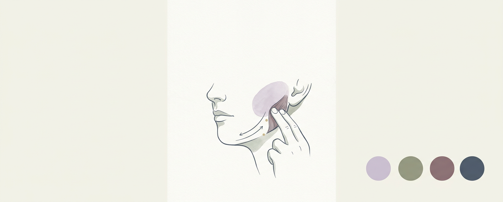 Abstract cream-and-slate line illustration on Kokorology paper, drawn for Masseter & Jawline Release
