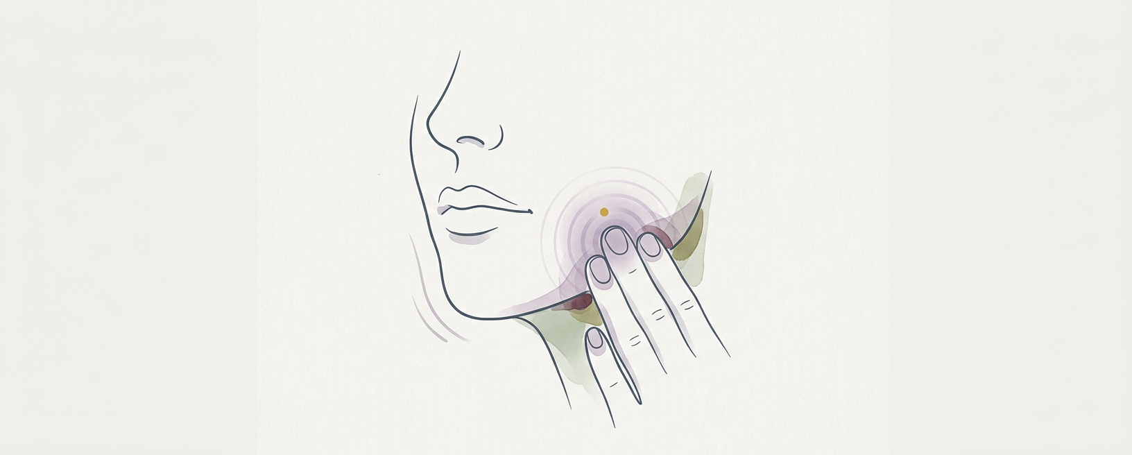 Abstract cream-and-slate line illustration on Kokorology paper, drawn for Masseter Release with Finger Pads