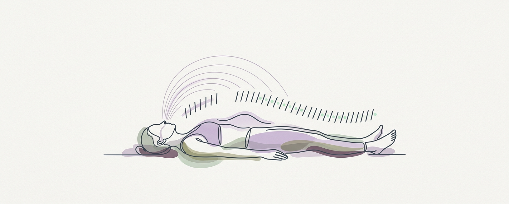 Abstract cream-and-slate line illustration on Kokorology paper, drawn for Nasal breathing cool-down for post-interval recovery