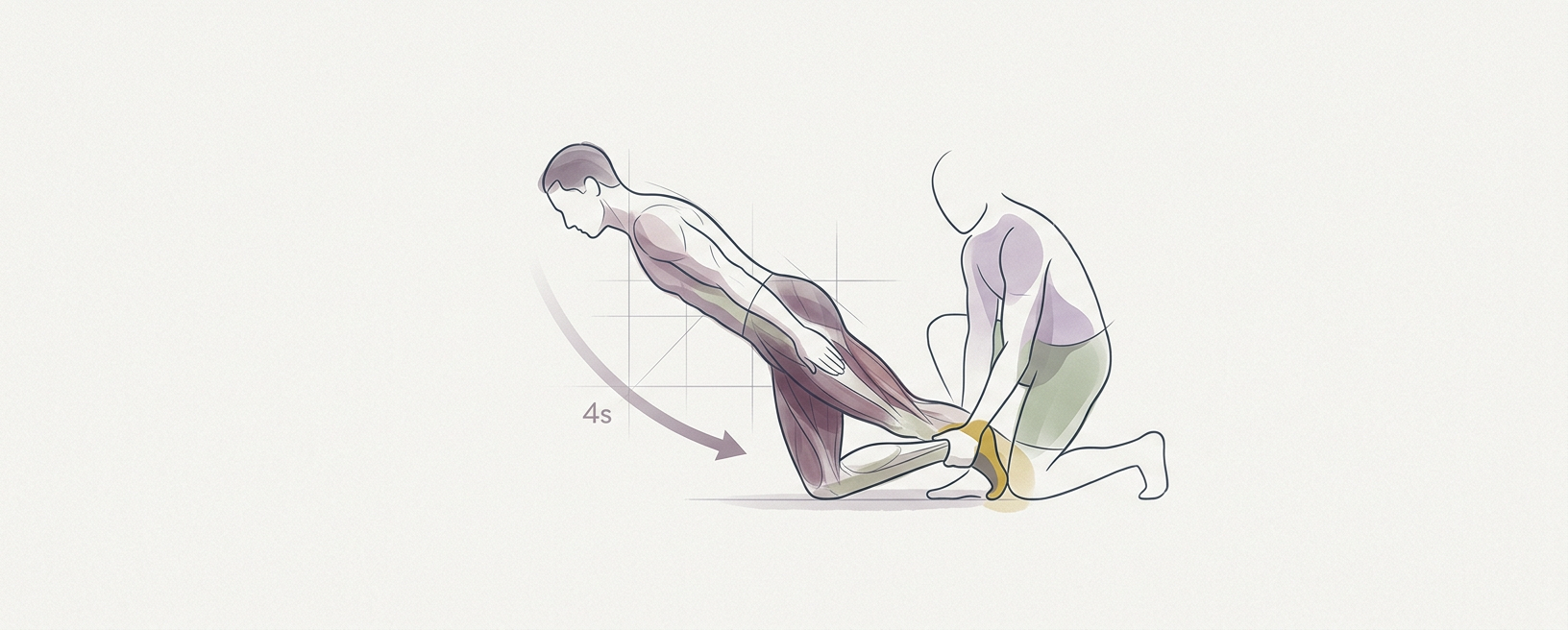 Abstract cream-and-slate line illustration on Kokorology paper, drawn for Nordic Hamstring Curl for Posterior Chain Resilience