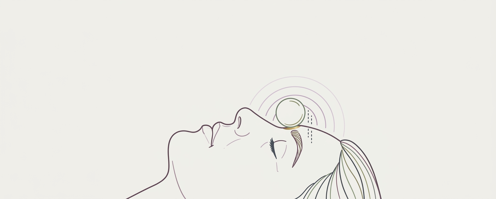 Abstract cream-and-slate line illustration on Kokorology paper, drawn for Orbital Release - Inner Brow Bone