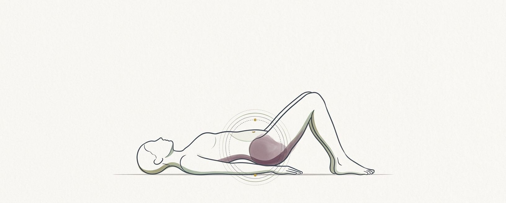 Abstract cream-and-slate line illustration on Kokorology paper, drawn for Pelvic Clock for Core Awareness and Spinal Mobility