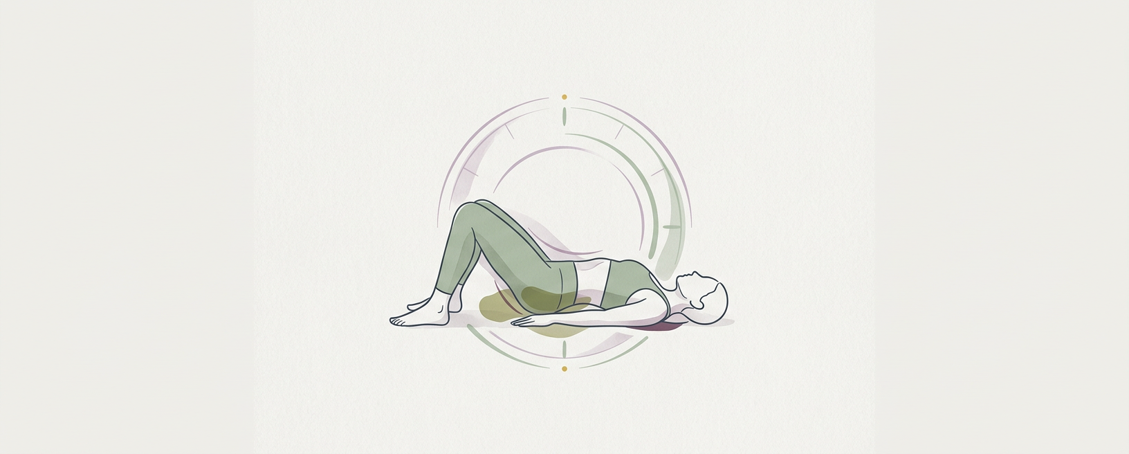 Abstract cream-and-slate line illustration on Kokorology paper, drawn for Pelvic Clock