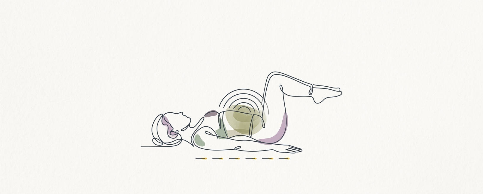 Abstract cream-and-slate line illustration on Kokorology paper, drawn for Pilates Hundred for Central Stability and Breath Integration